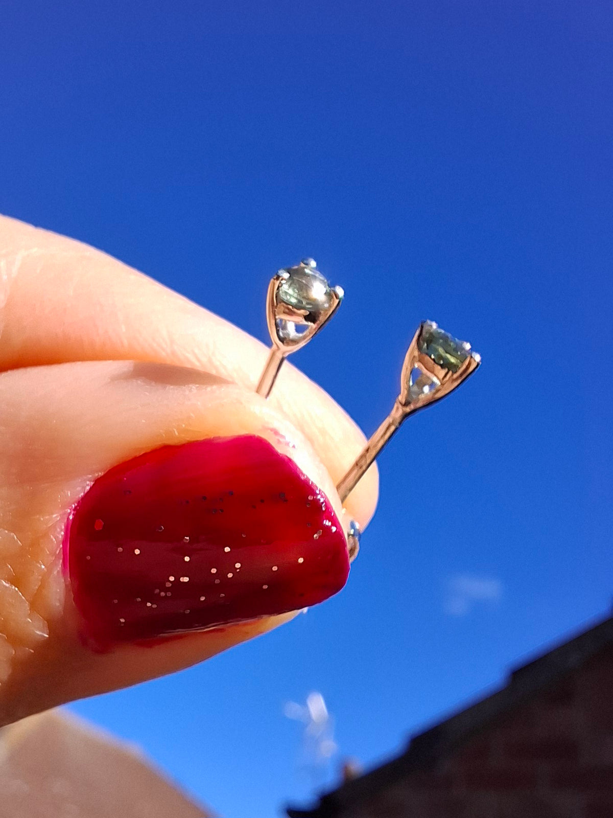 Moldavite (Faceted) 3mm Stud Earrings, 925 Silver (Ref: Pair61)