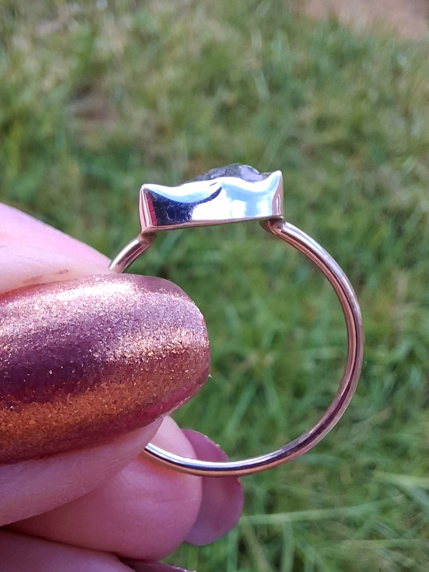 Moldavite Ring, size large T, 925 Silver, Tektite (Ref: R28)