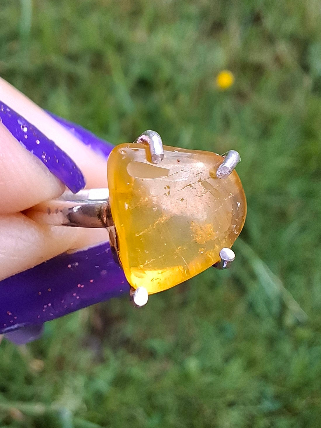 Baltic Amber Ring, size large K/small L, 925 Silver, Fossil (Ref: AR1)