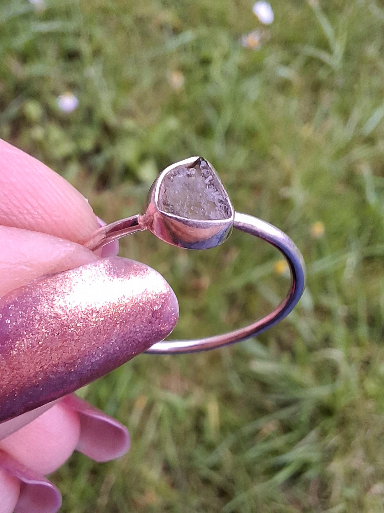 Moldavite Ring, size small S, 925 Silver, Tektite (Ref: R68)
