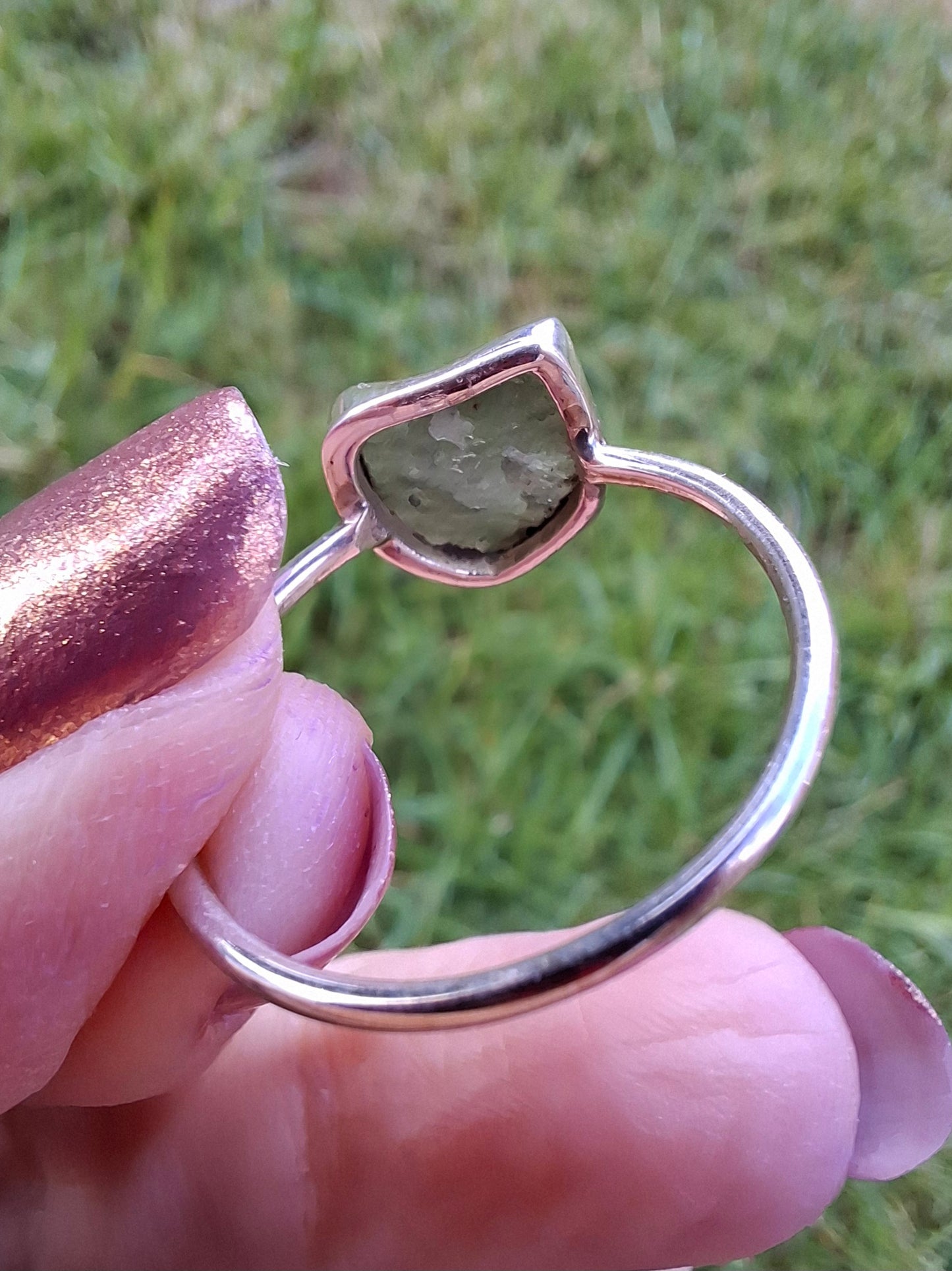 Moldavite Ring, size small U, 925 Silver, Tektite (Ref: R29)