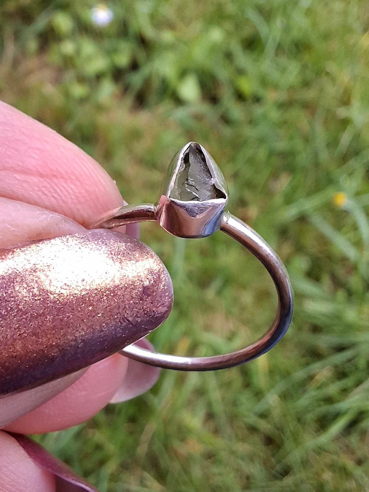 Moldavite Ring, size small L, 925 Silver, Tektite (Ref: R62)