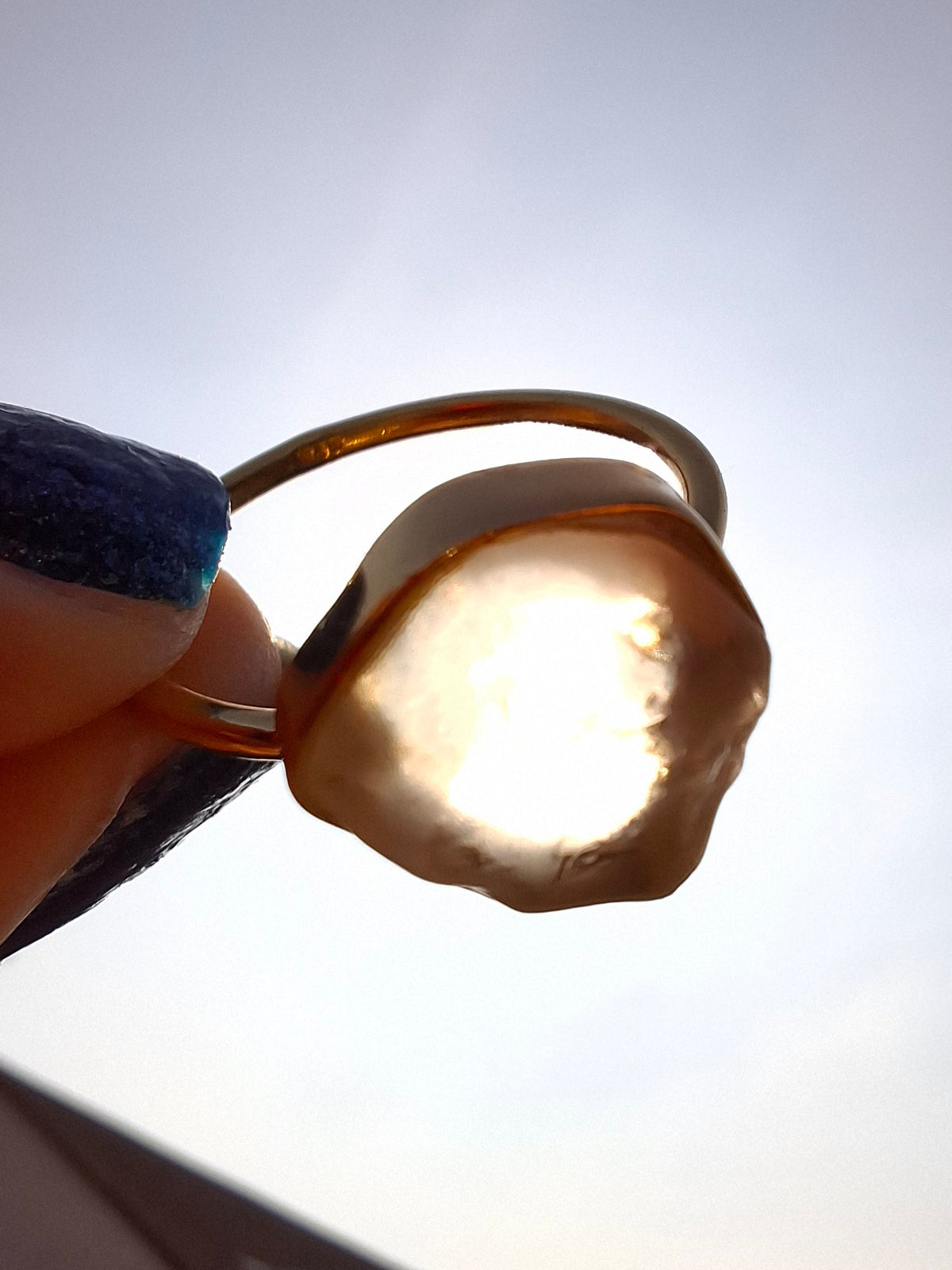Libyan Desert Glass Ring, 14K GOLD Plated, size large P, Tektite (Ref: LR67)