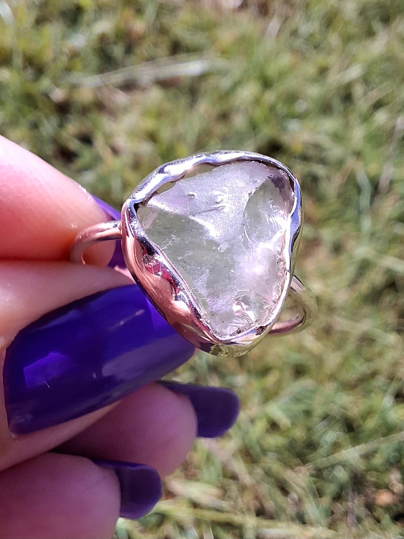 Libyan Desert Glass Ring, size small R, 925 Silver, Tektite (Ref: LR40)