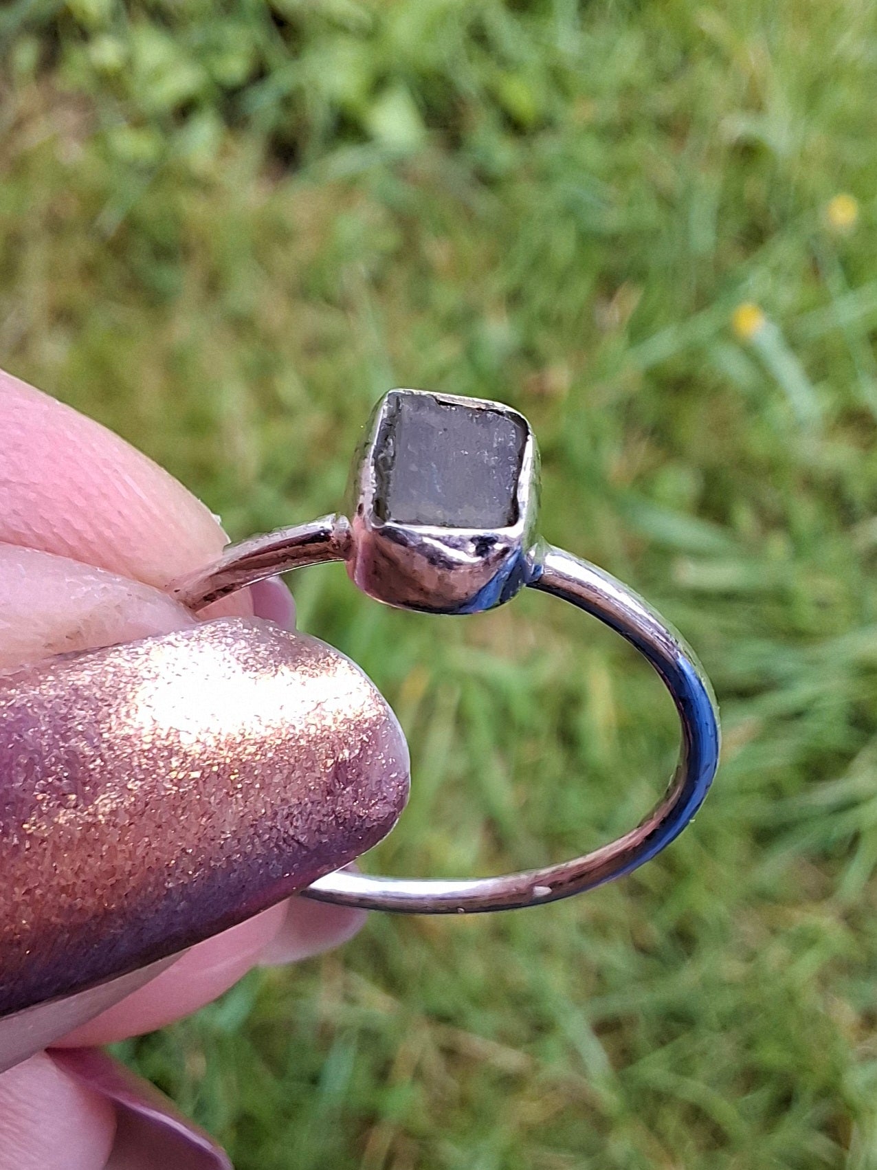 Moldavite Ring, size large P/small Q, 925 Silver, Tektite (Ref: R43)