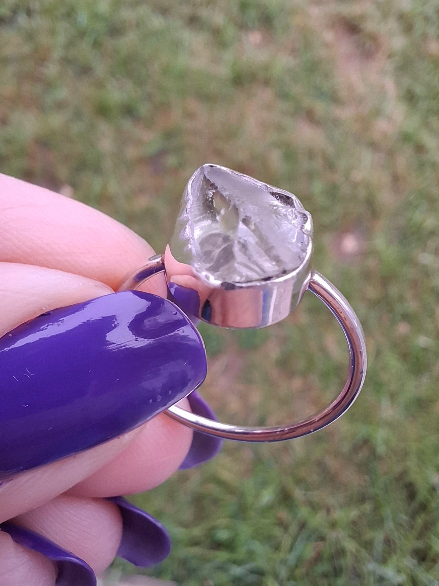Libyan Desert Glass Ring, size large P, 925 Silver, Tektite (Ref: LR34)