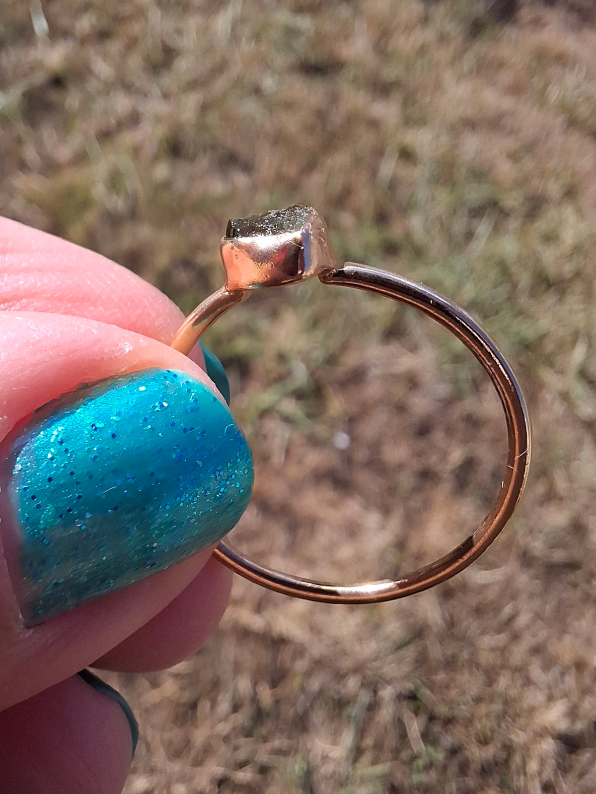 Moldavite Ring, 14K GOLD Plated, size U, Tektite (Ref: R348)