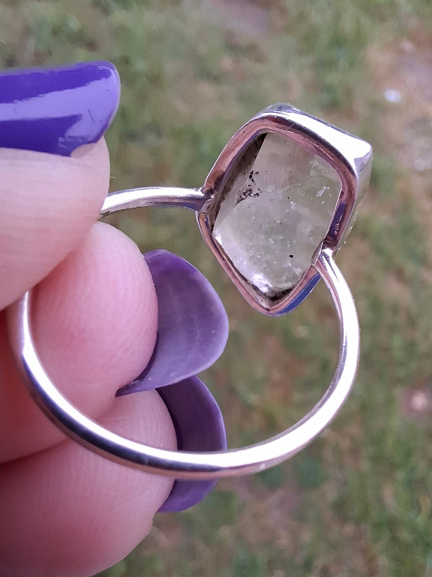 Libyan Desert Glass Ring, size large P, 925 Silver, Tektite (Ref: LR33)