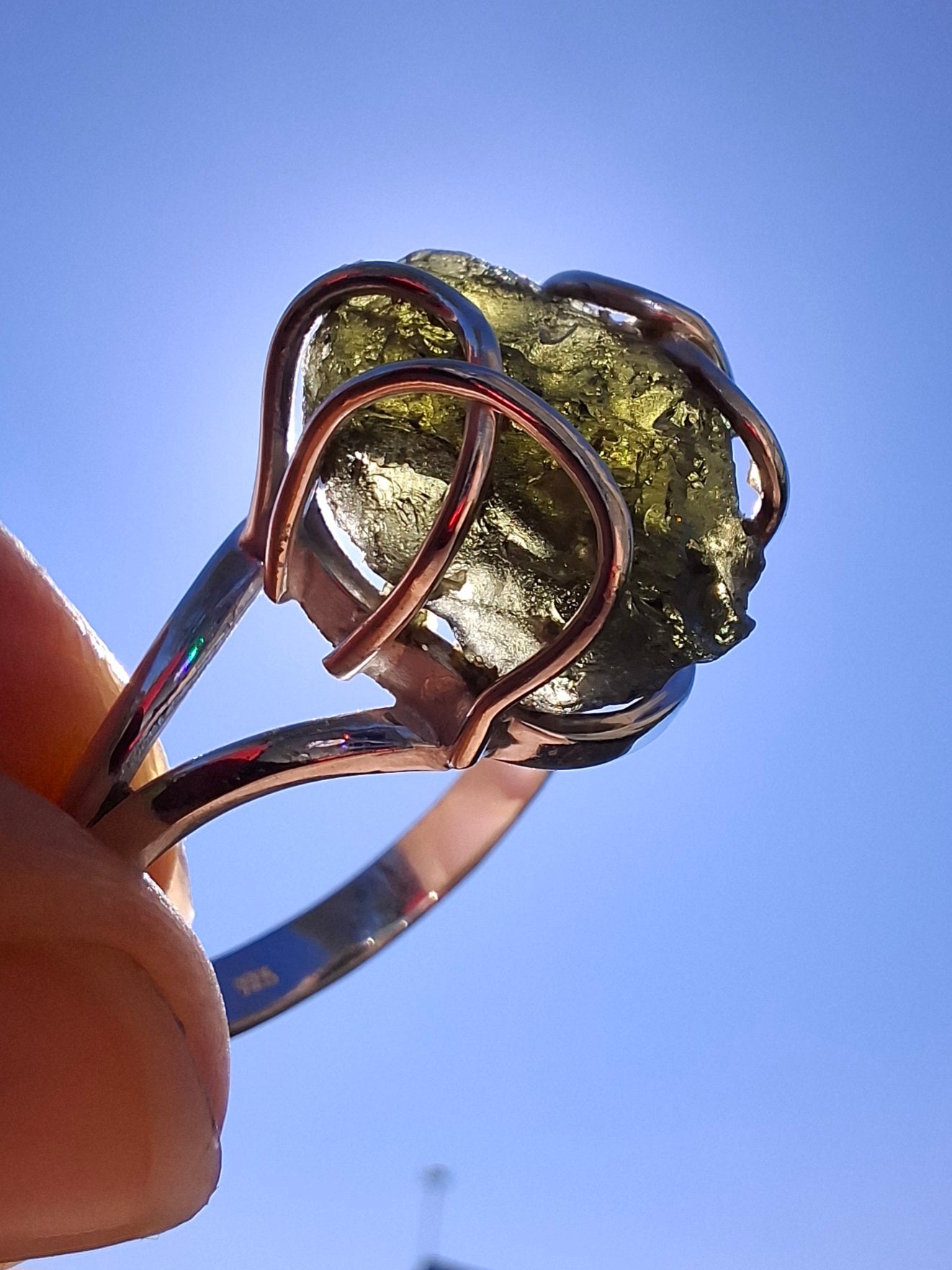 Moldavite Ring, size Y, 925 Silver, Tektite (Ref: R17)