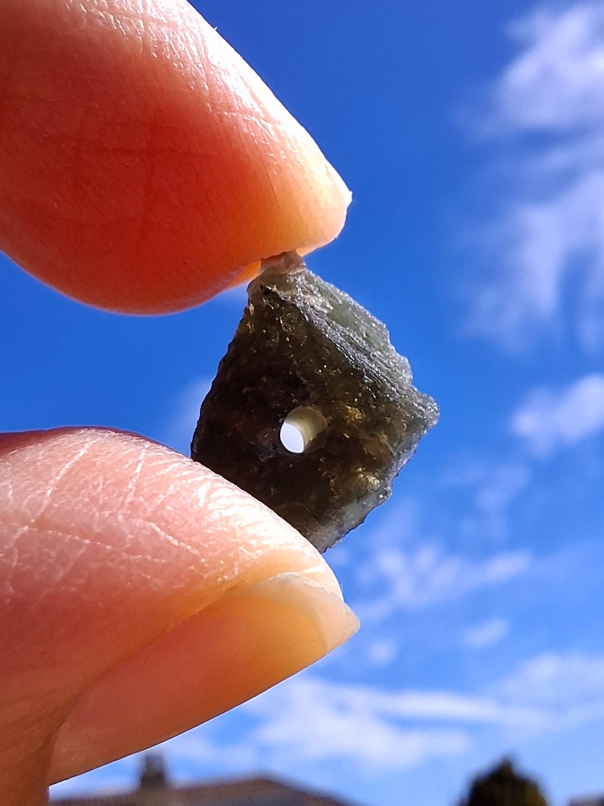 DRILLED Moldavite Piece, 0.92g, Tektite (Ref: D8)