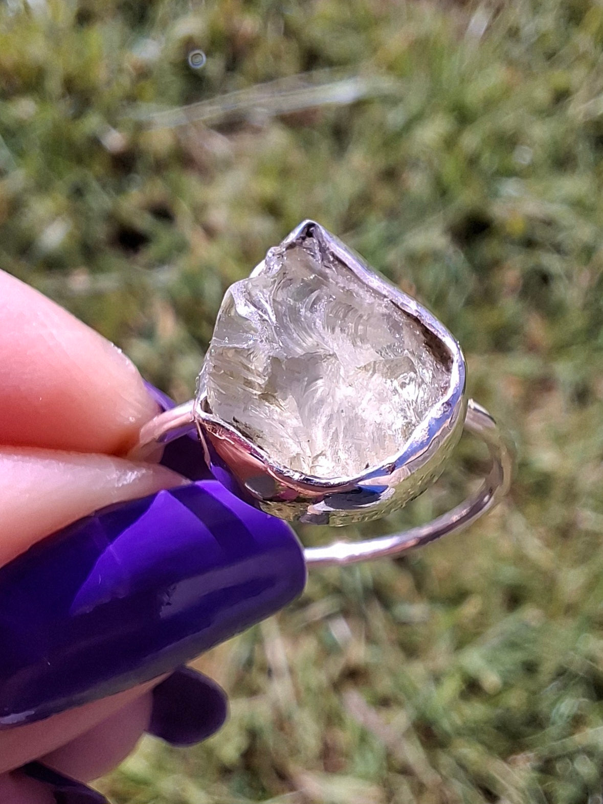 Libyan Desert Glass Ring, size large S/small T, 925 Silver, Tektite (Ref: LR47)