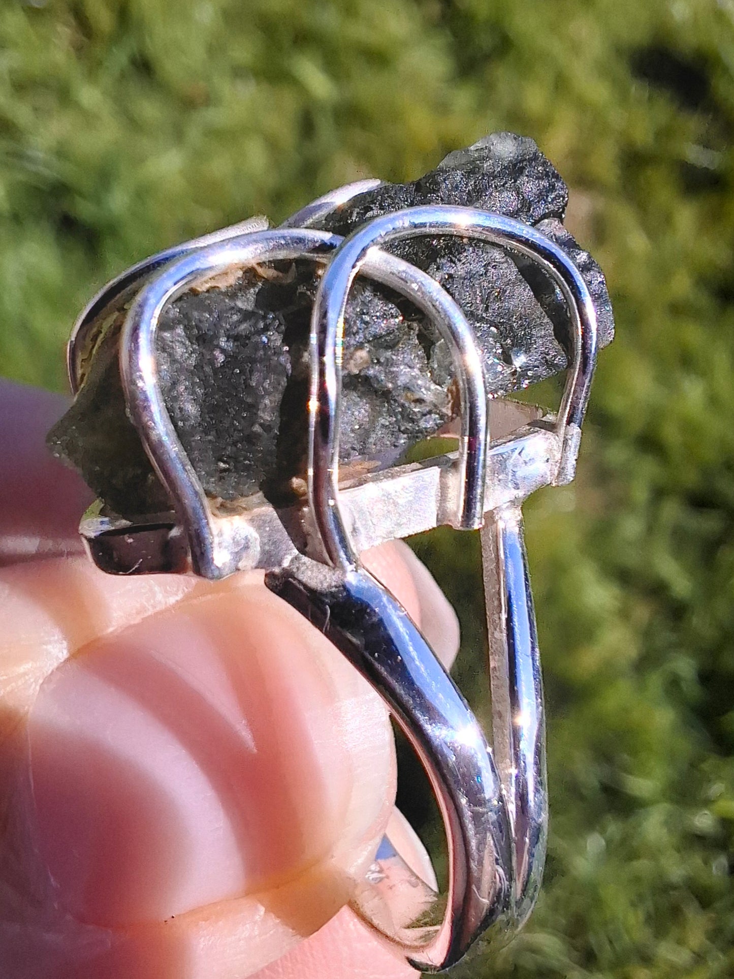 Moldavite Ring, size O, 925 Silver, Tektite (Ref: R8)