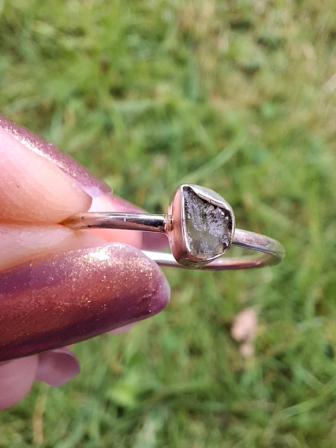 Moldavite Ring, size large M, 925 Silver, Tektite (Ref: R38)