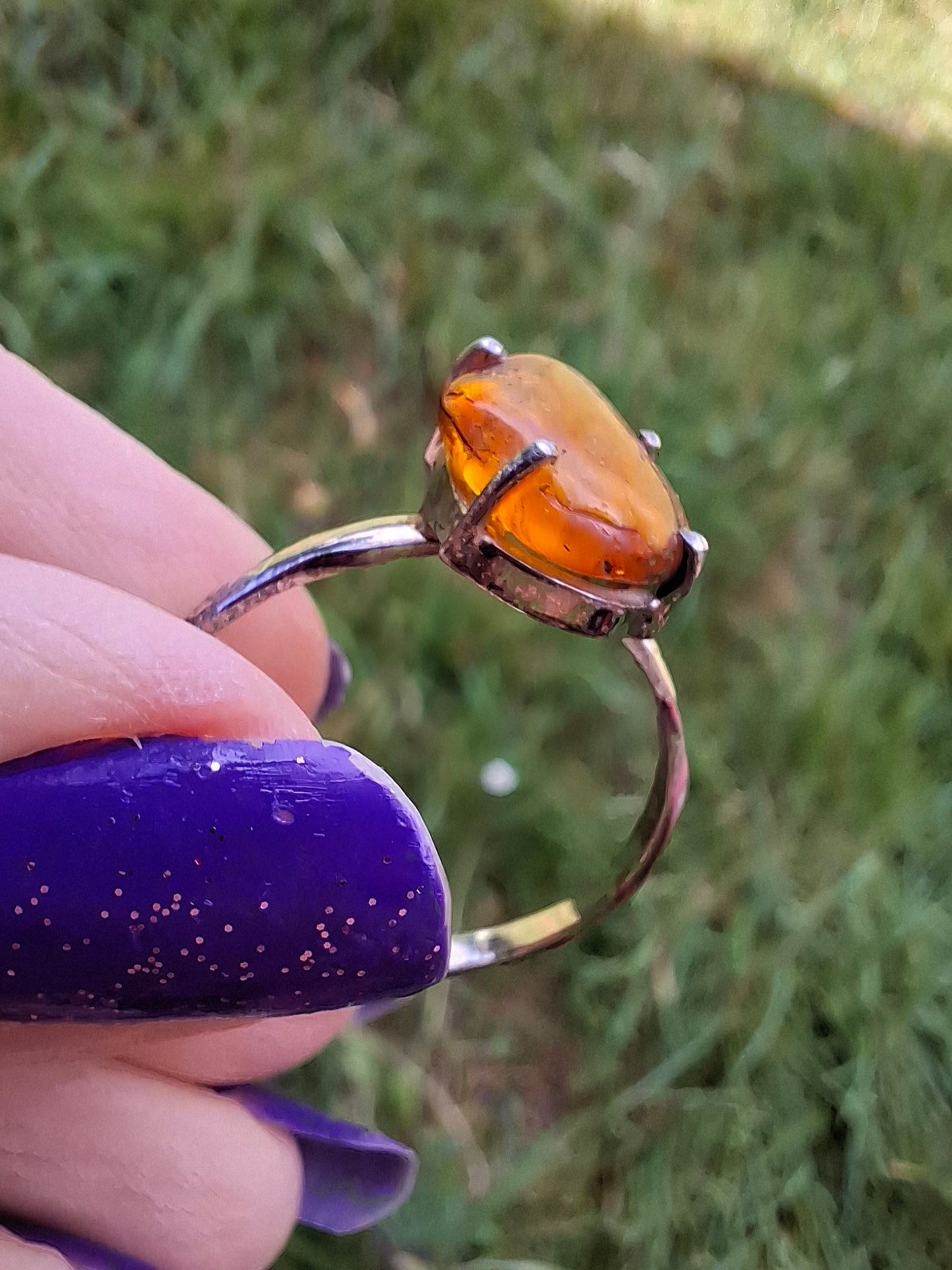 Baltic Amber Ring, size large X, 925 Silver, Fossil (Ref: AR35)