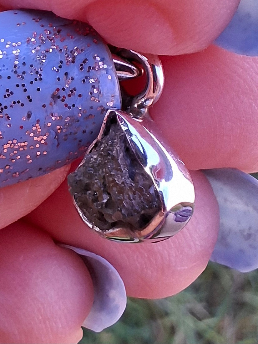 Moldavite Pendant, 925 Silver, Tektite (Ref: P85)