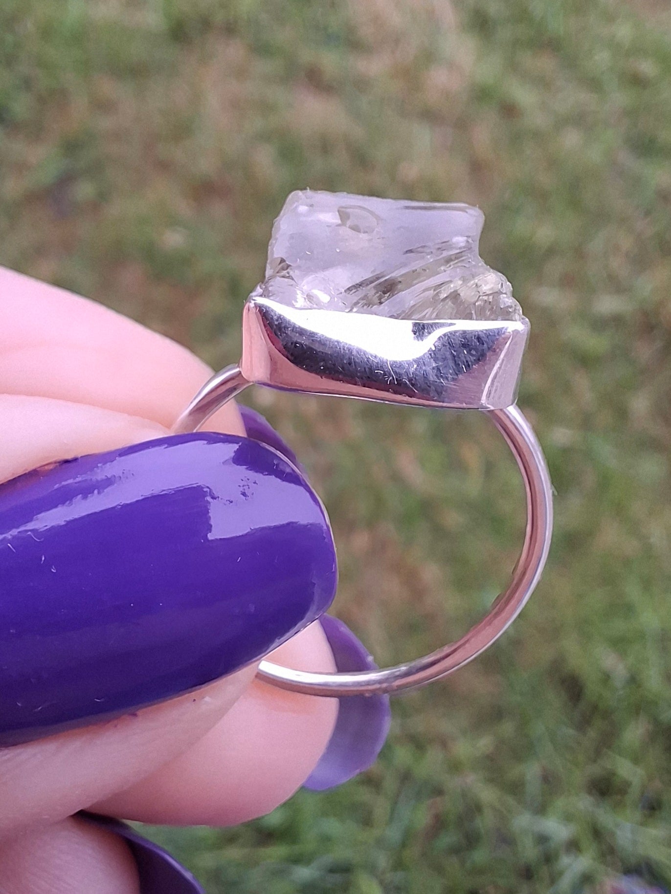 Libyan Desert Glass Ring, size P, 925 Silver, Tektite (Ref: LR26)