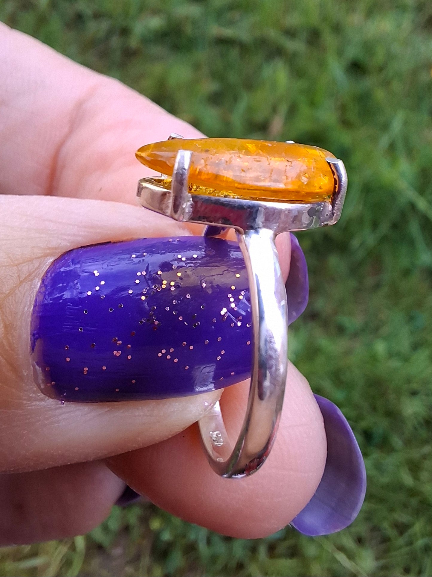 Baltic Amber Ring, size large L, 925 Silver, Fossil (Ref: AR3)