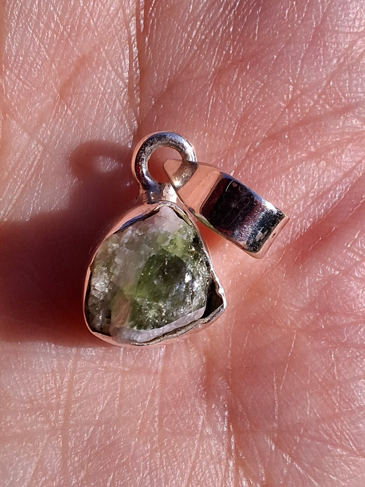 Green Tourmaline Pendant, 925 Silver, Crystal (Ref: GT2)