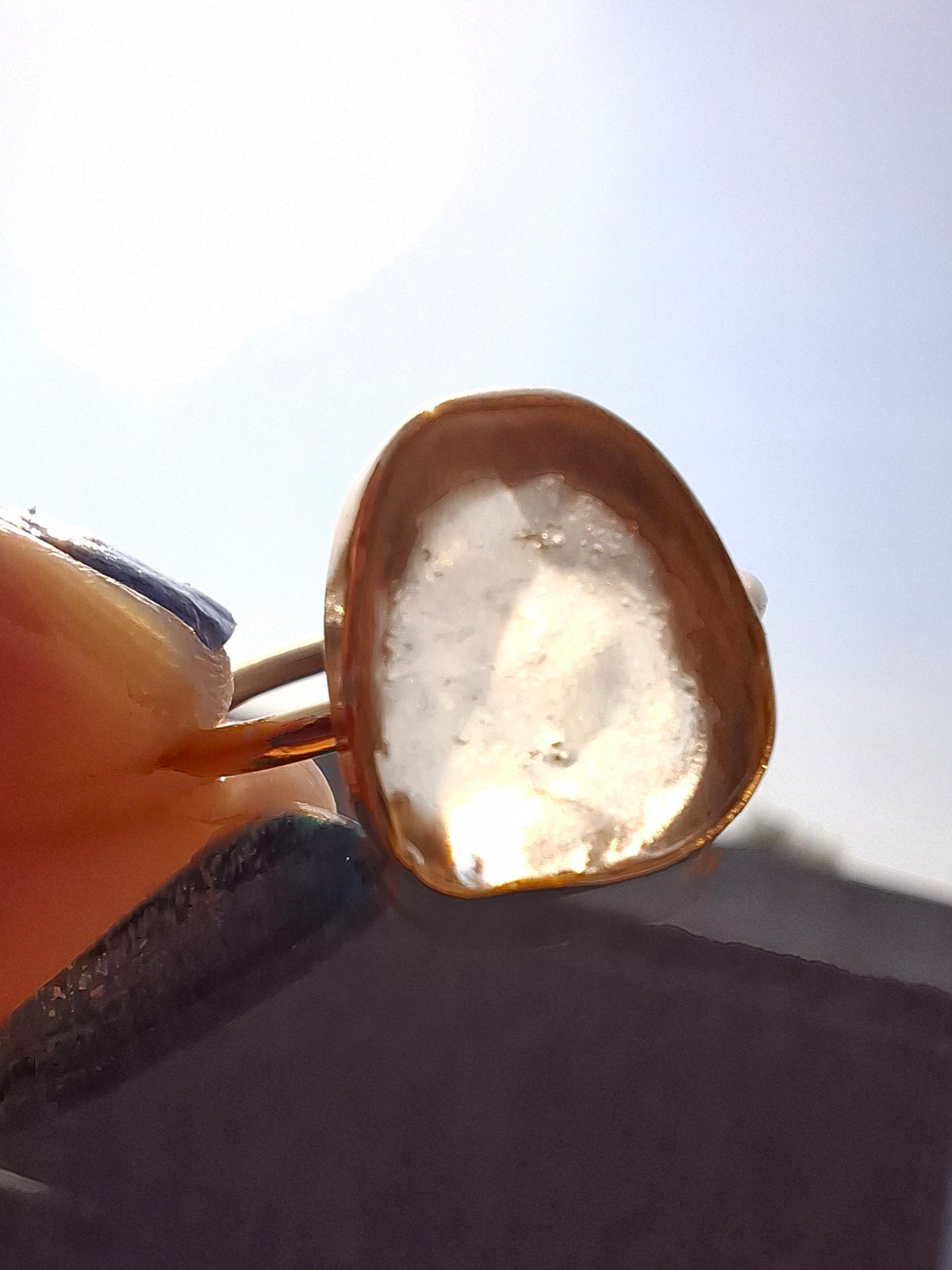Libyan Desert Glass Ring, 14K GOLD Plated, size large Q, Tektite (Ref: LR80)