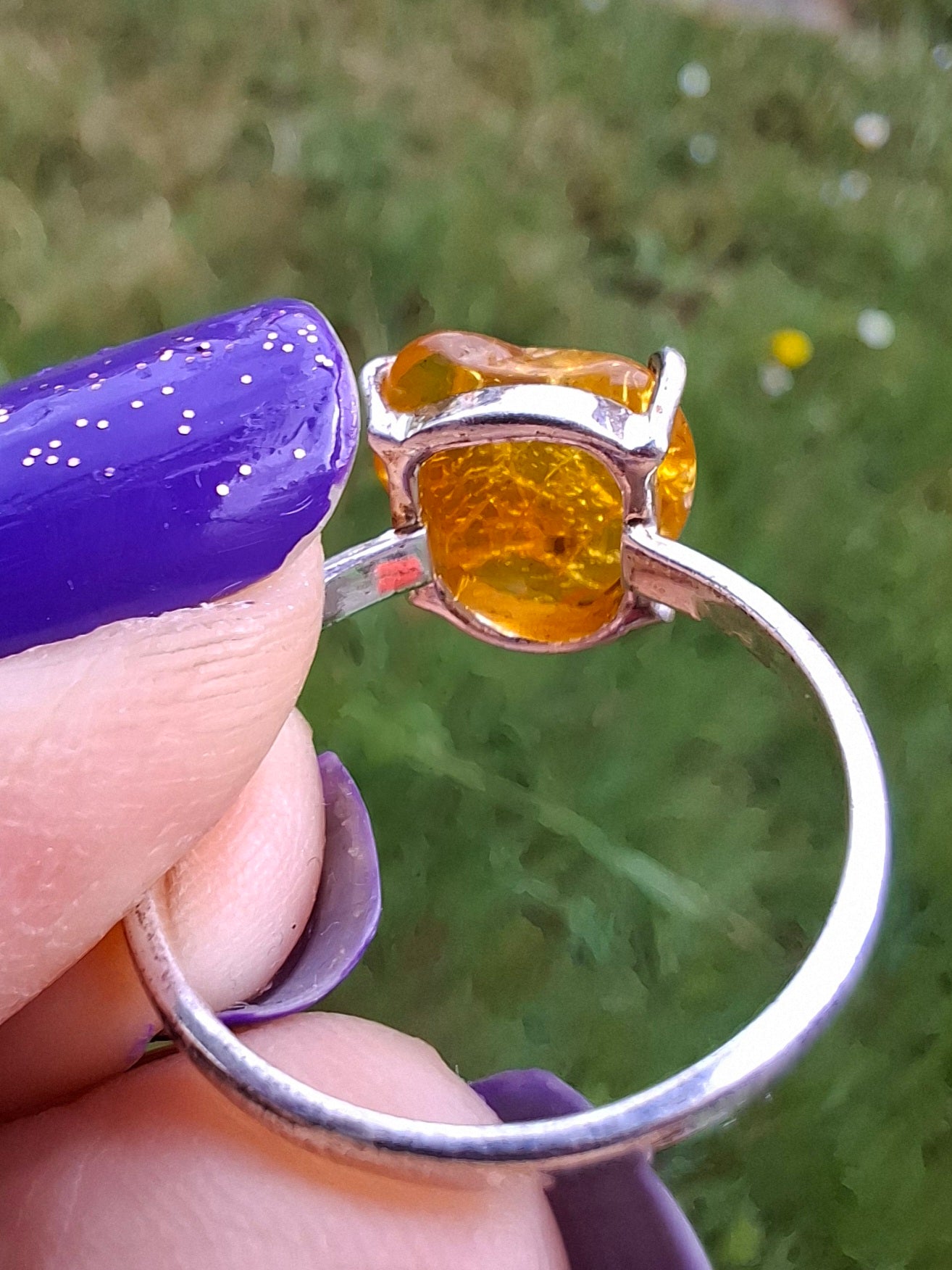 Baltic Amber Ring, size large Q, 925 Silver, Fossil (Ref: AR14)