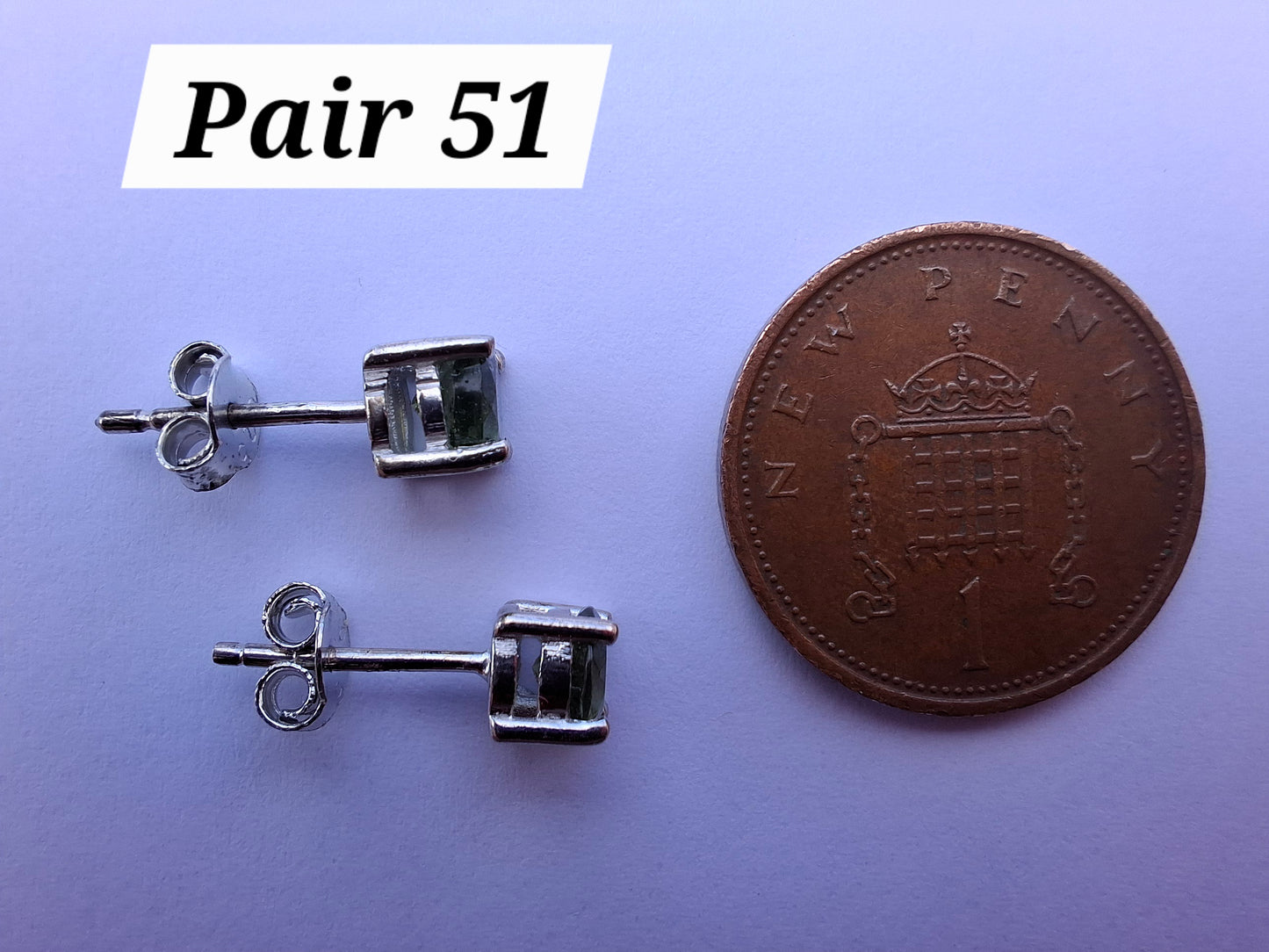 Moldavite (faceted) 5mm STUD EARRINGS, 925 Silver, Tektite (Ref: Pair51)