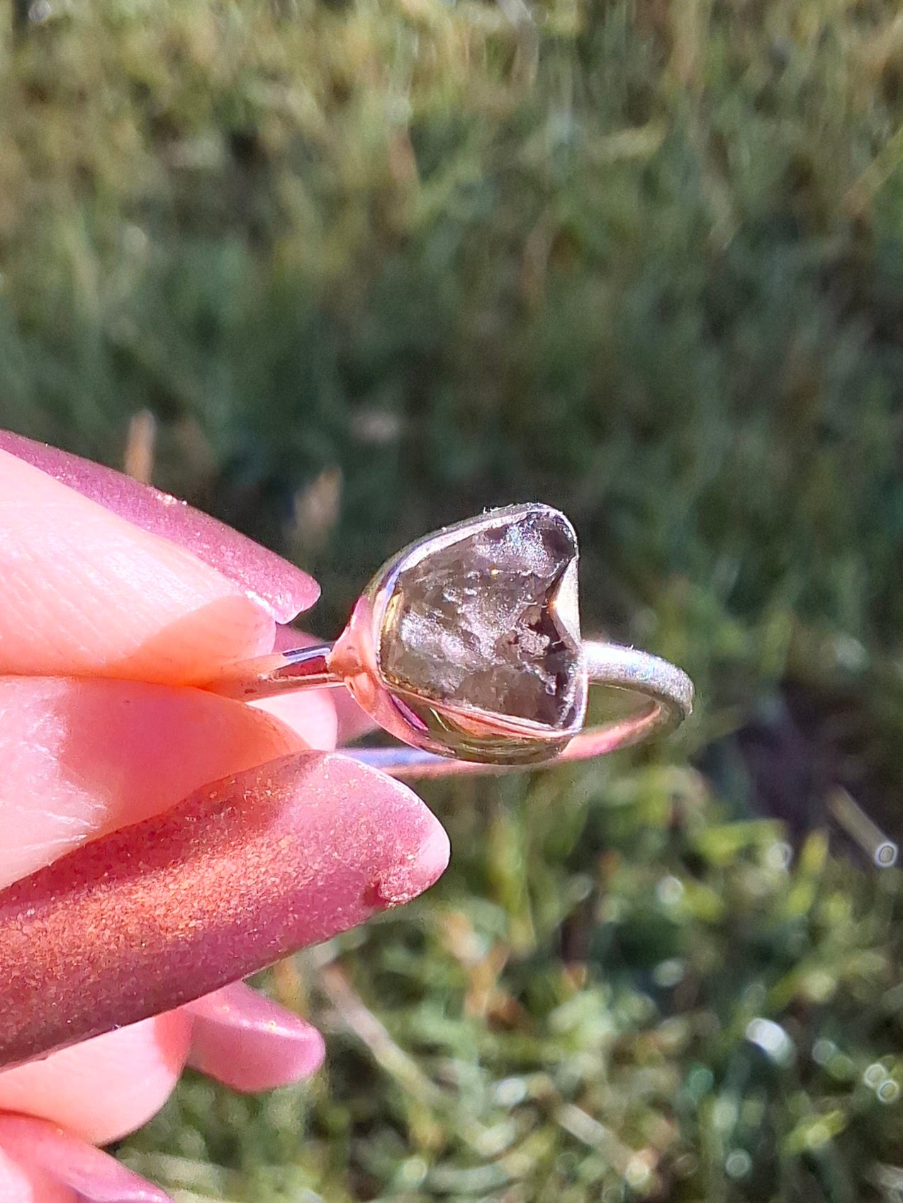 Moldavite Ring, Size small L, 925 Silver, Tektite (Ref: R34)