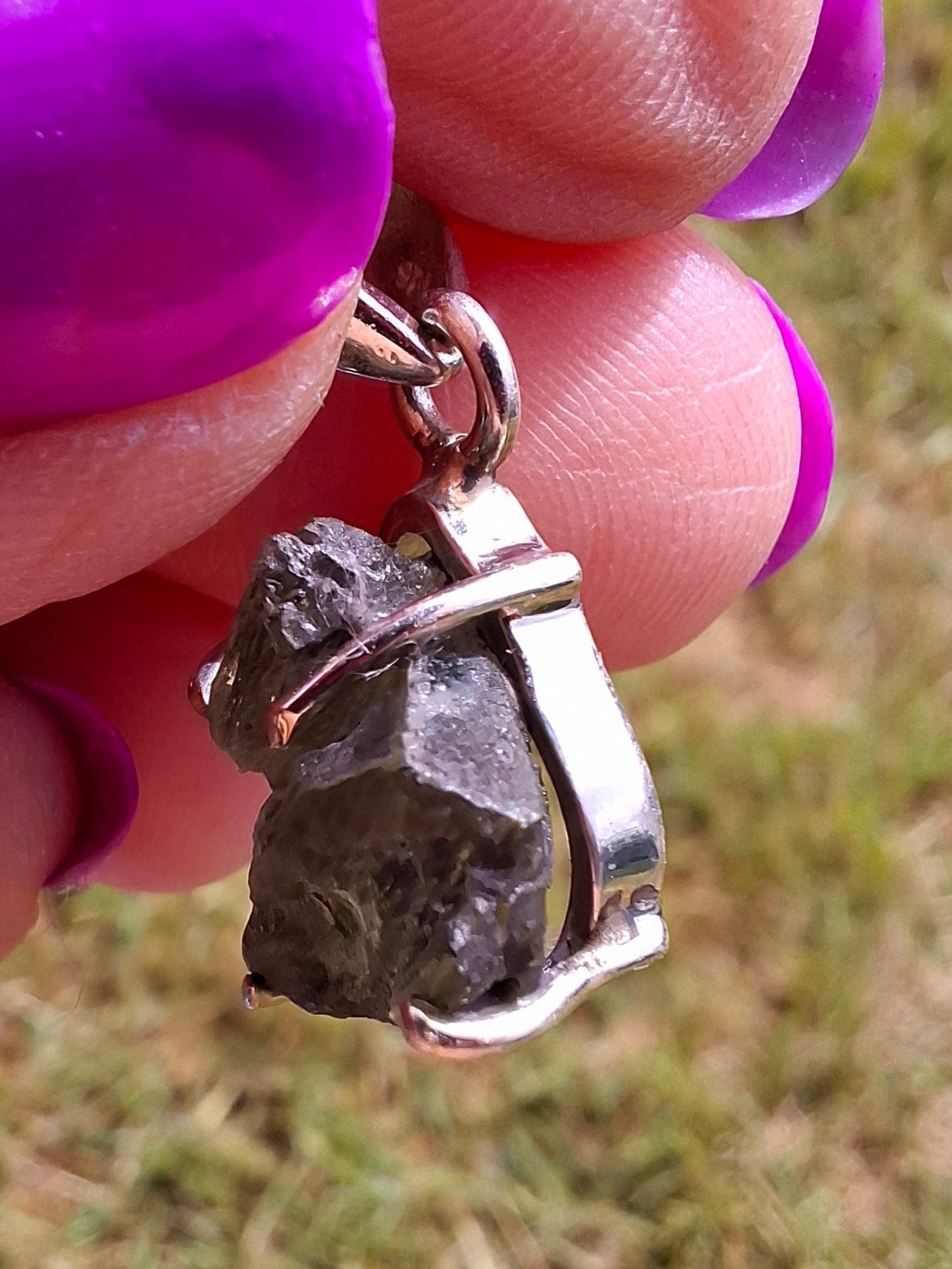 Moldavite Claw Pendant, 925 Silver, Tektite (Ref: P26)
