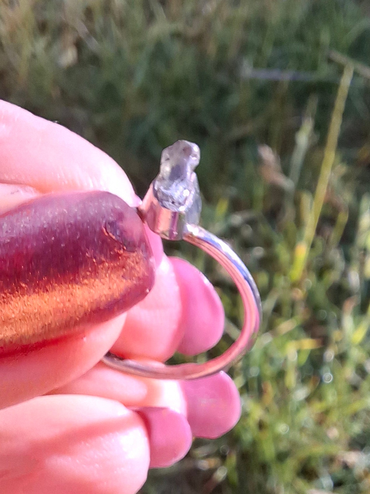 Moldavite Ring, size large M, 925 Silver, Tektite (Ref: R30)