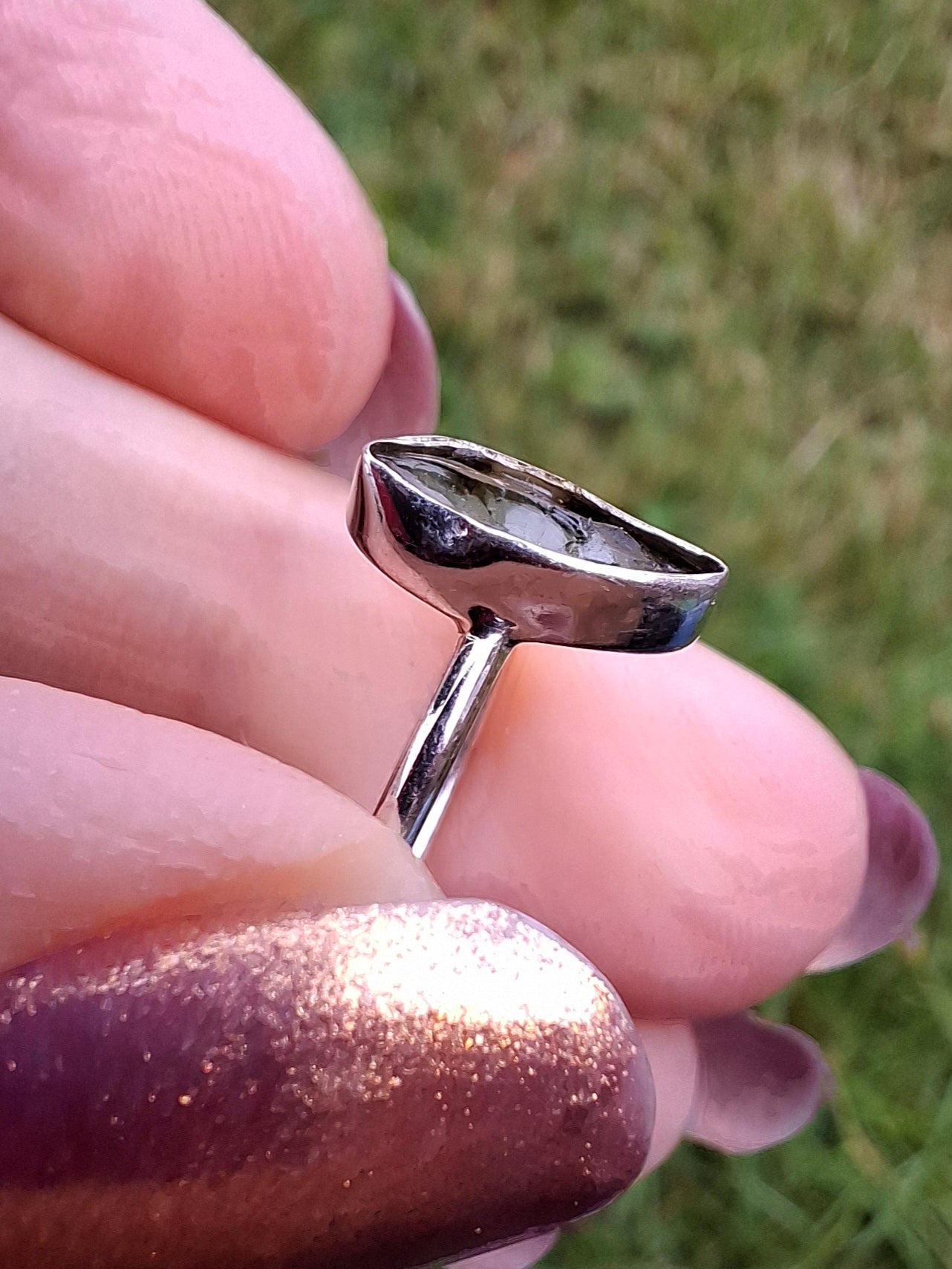 Moldavite Ring, size large M/small N, 925 Silver, Tektite (Ref: R39)
