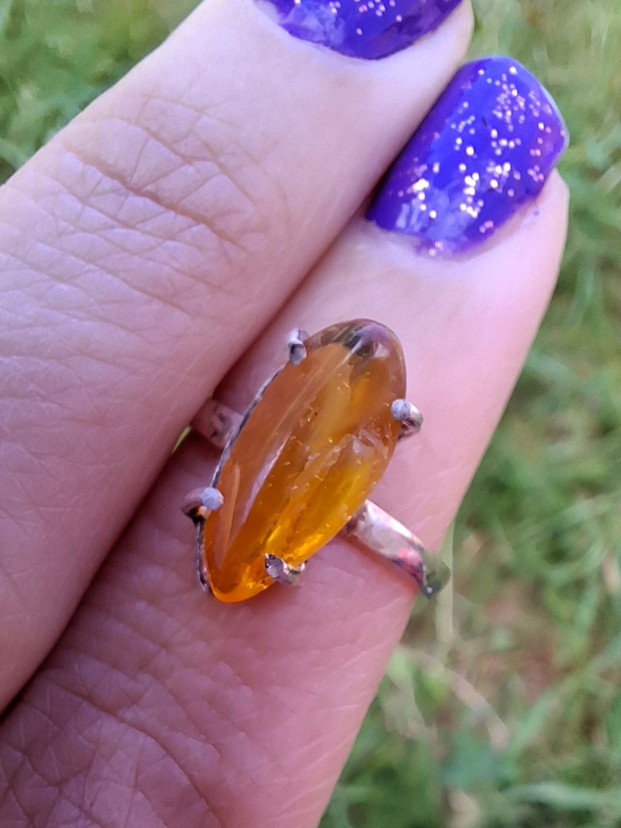 Baltic Amber Ring, size large J/small K, 925 Silver, Fossil (Ref: AR30)