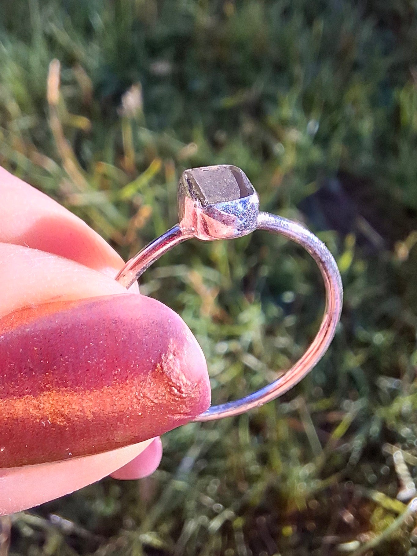 Moldavite Ring, size large P/small Q, 925 Silver, Tektite (Ref: R43)