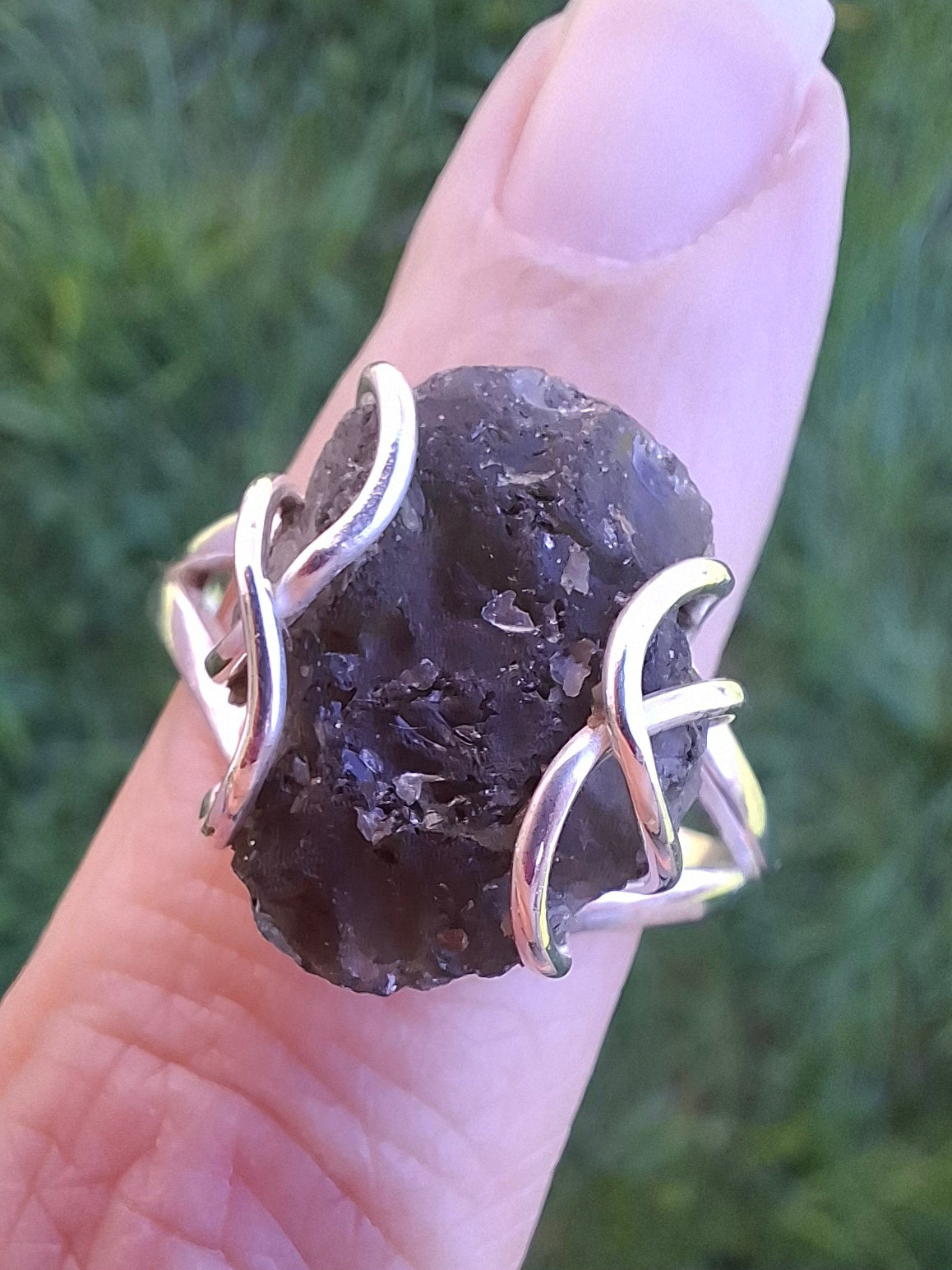 Moldavite Ring, size Y, 925 Silver, Tektite (Ref: R17)