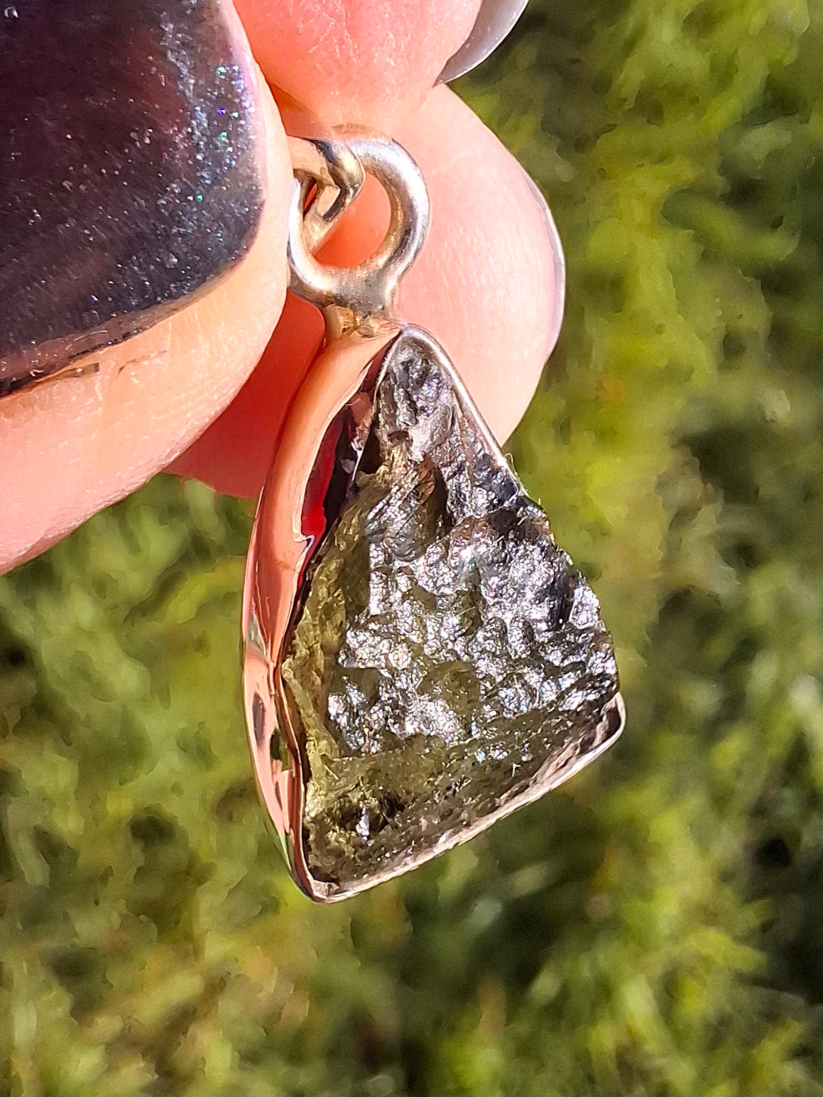 Moldavite Pendant, 925 Silver, Tektite (Ref: P12)