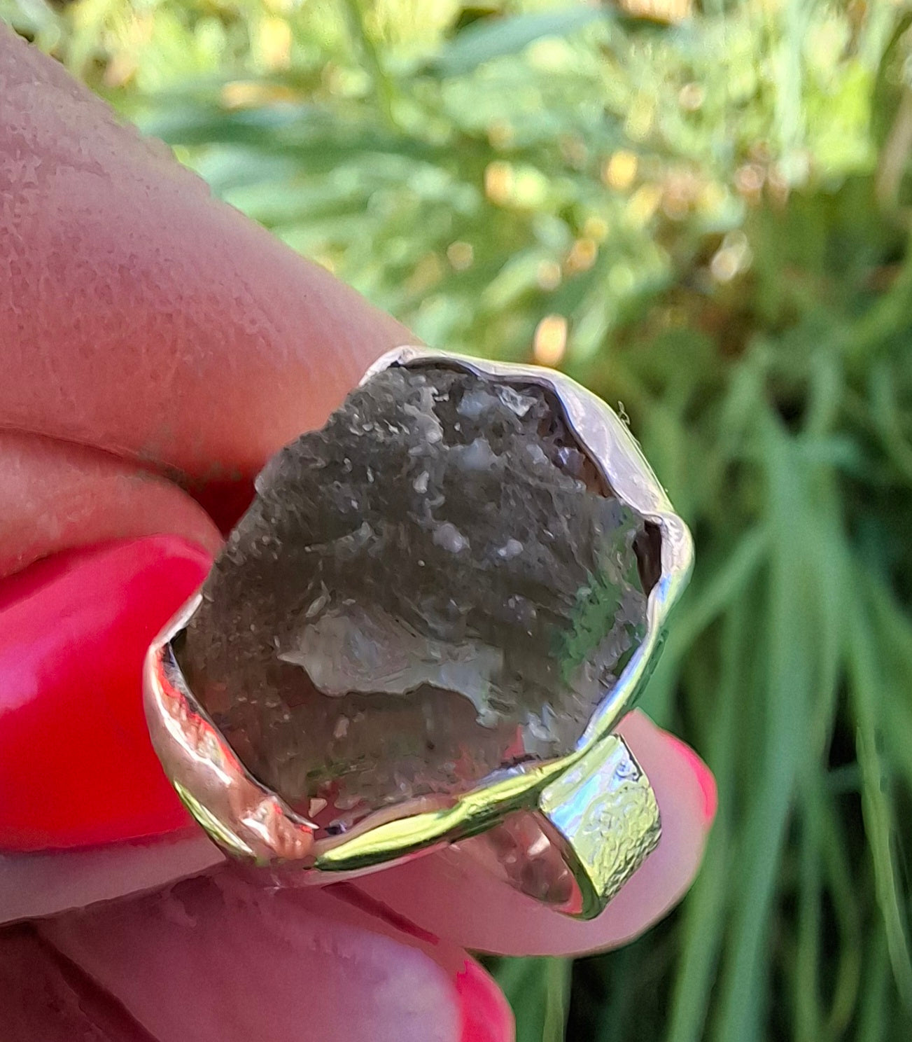 Modavite Ring, size J, 925 Silver, Tektite (Ref: R297)