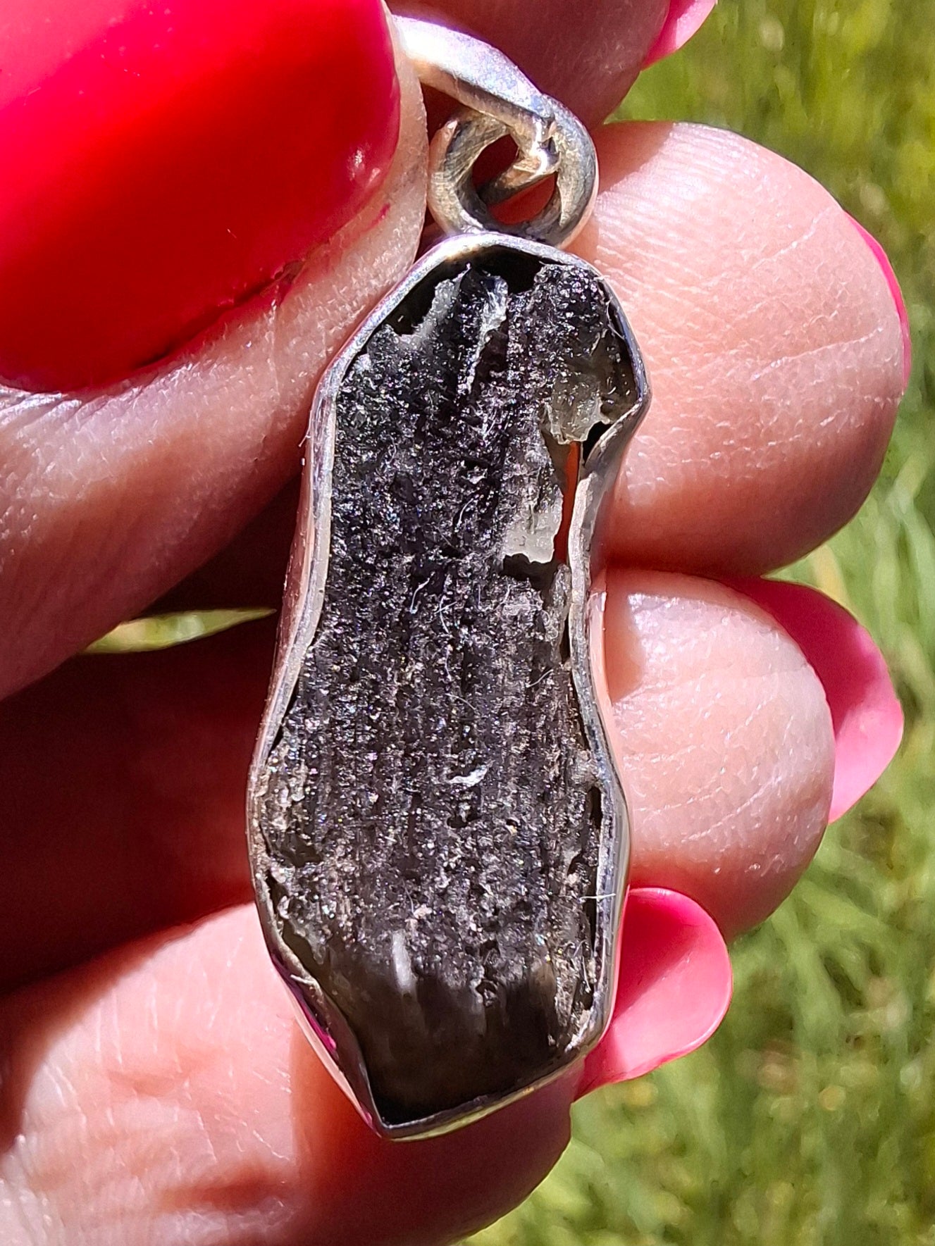 Moldavite Pendant, 925 Silver, Tektite (Ref: P445)