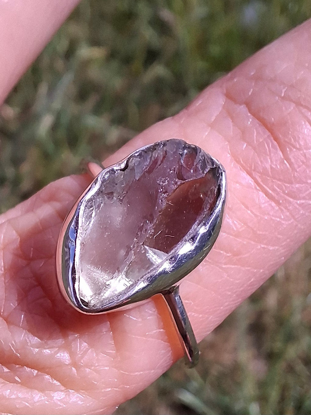 Libyan Desert Glass Ring, size large P, 925 Silver, Tektite (Ref: LR34)
