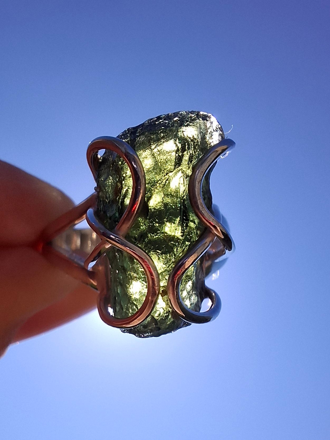 Moldavite Ring, size O, 925 Silver, Tektite (Ref: R9)