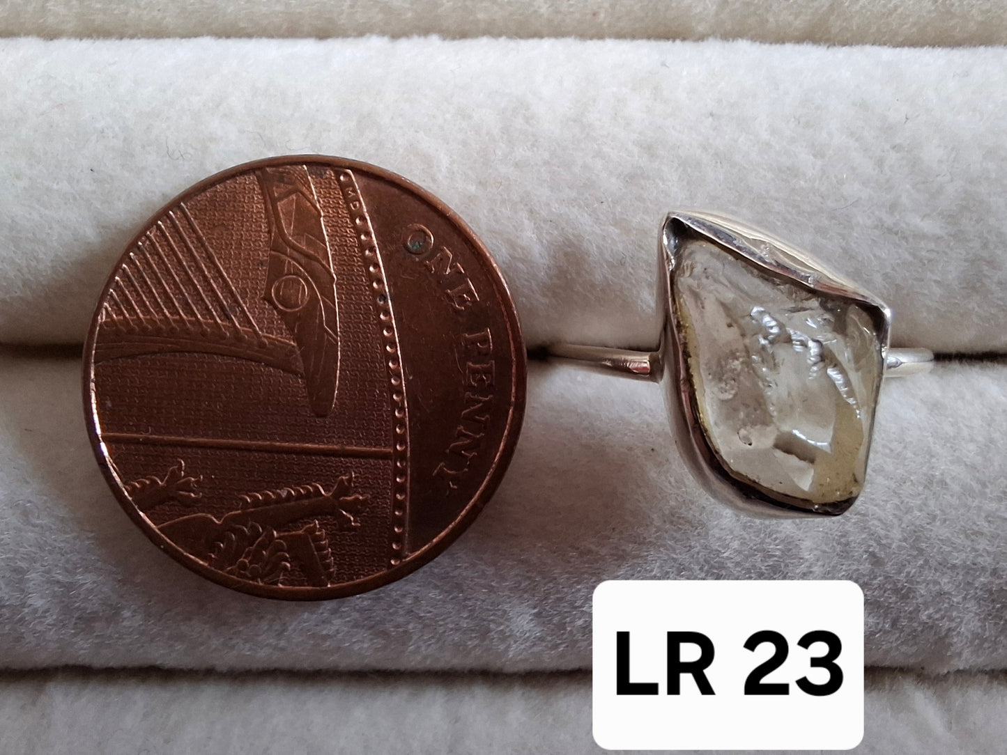 Libyan Desert Glass Ring, size large O, 925 Silver, Tektite (Ref: LR23)