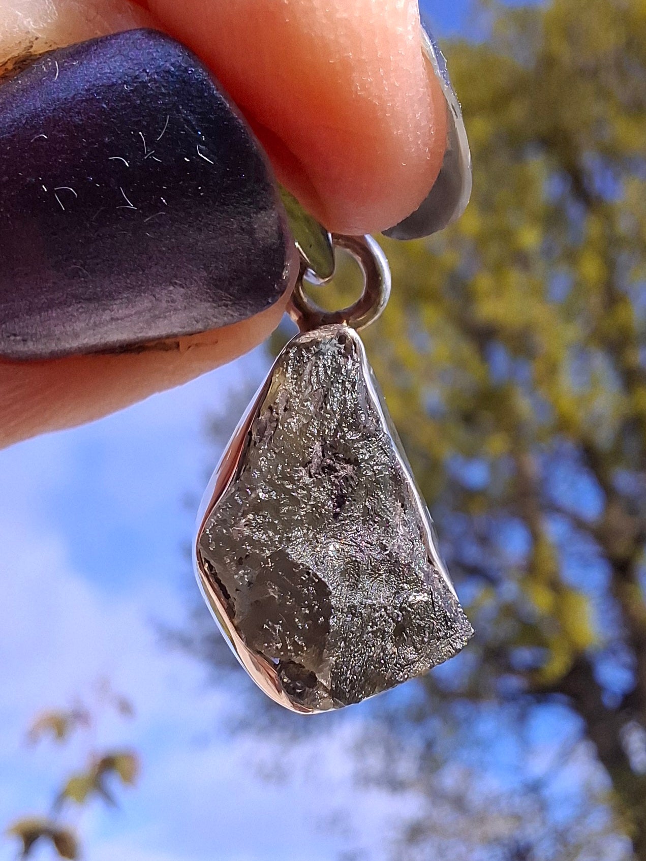 Moldavite Pendant, 925 Silver, Tektite (Ref: P7)