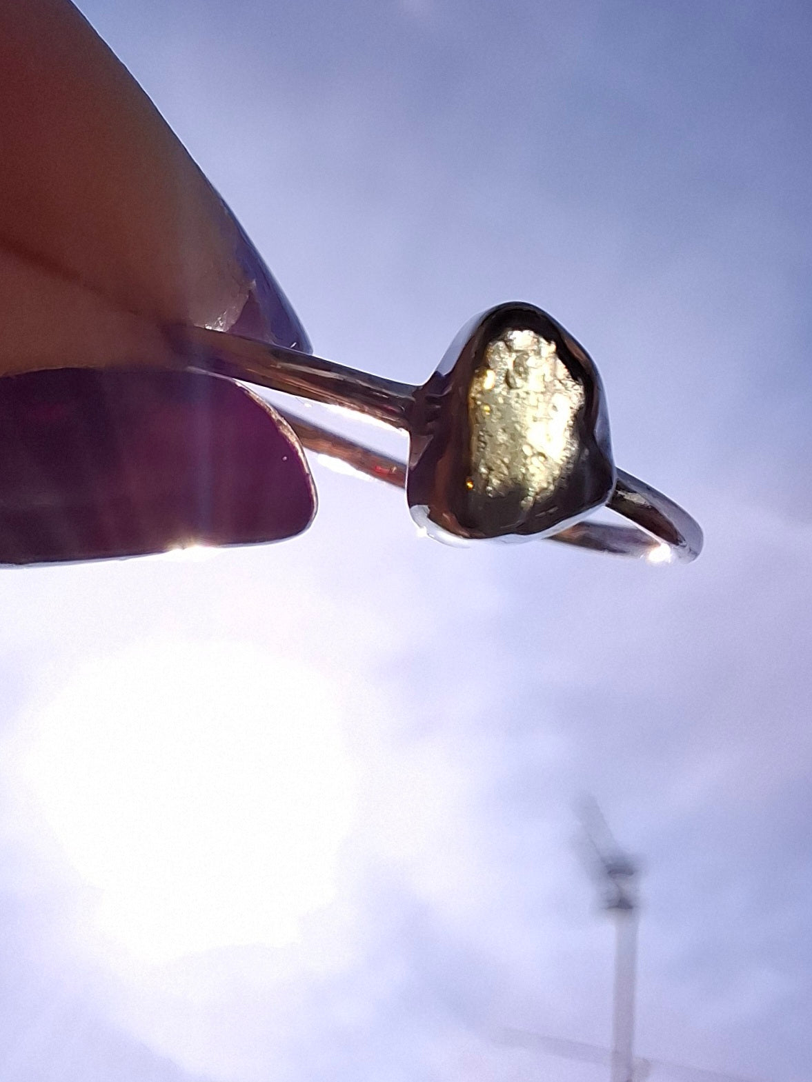 Moldavite Ring, size R, 925 Silver, Tektite (Ref: R64)