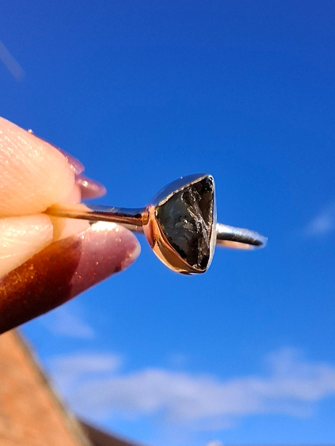 Moldavite Ring, size large R/small S, 925 Silver, Tektite (Ref: R53)