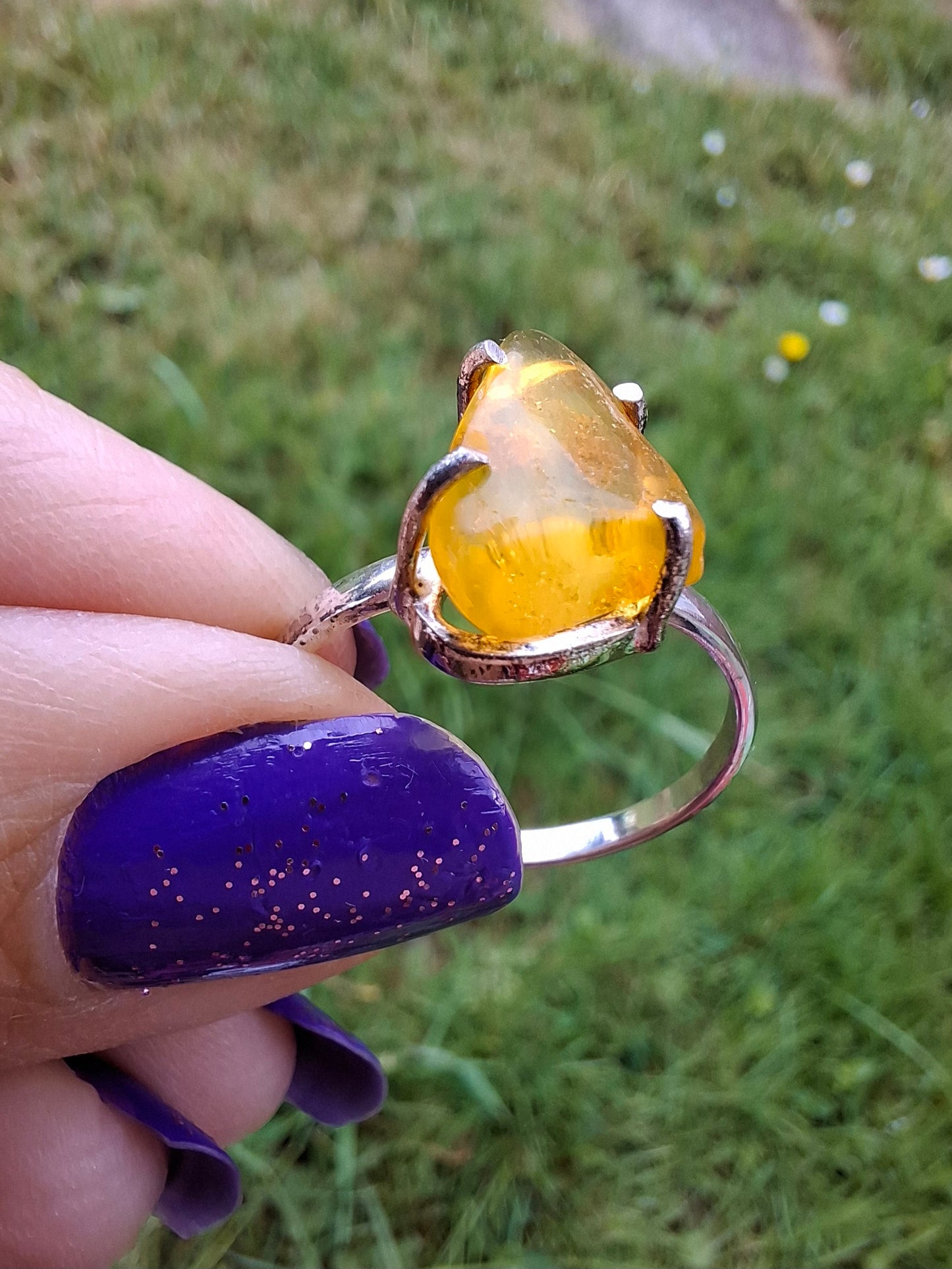 Baltic Amber Ring, size large U, 925 Silver, Fossil (Ref: AR21)