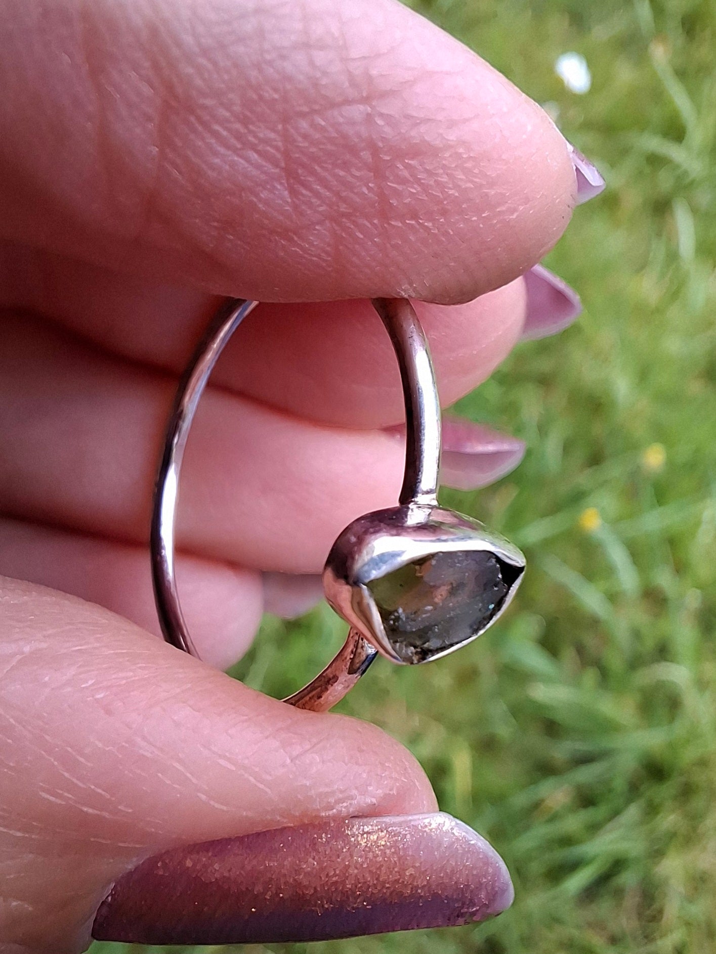 Moldavite Ring, size large T, 925 Silver, Tektite (Ref: R70)