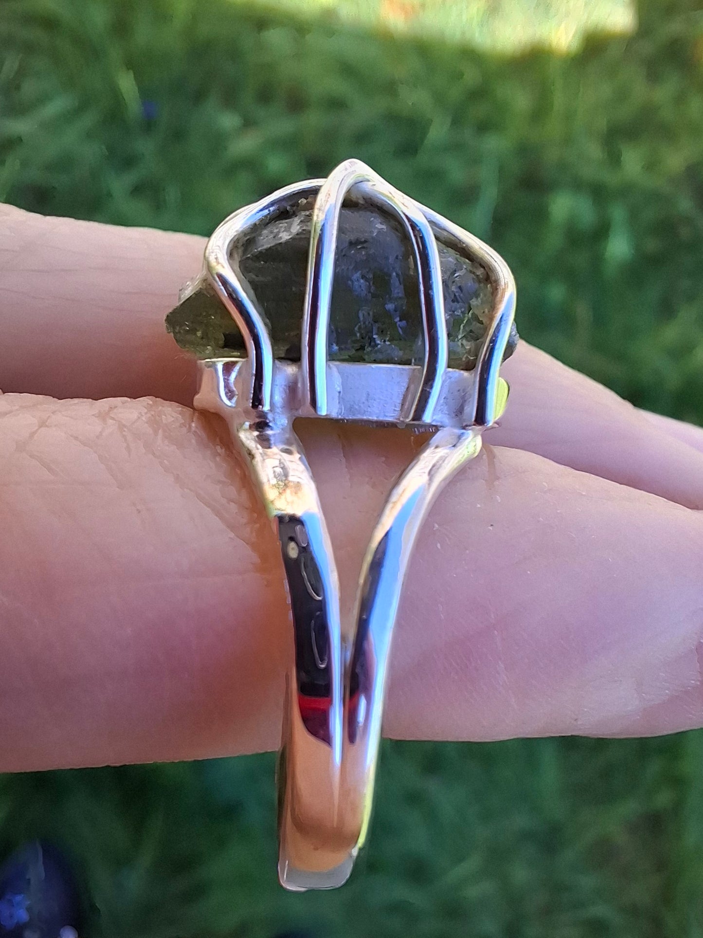 Moldavite Ring, size Q, 925 Silver, Tektite (Ref: R11)