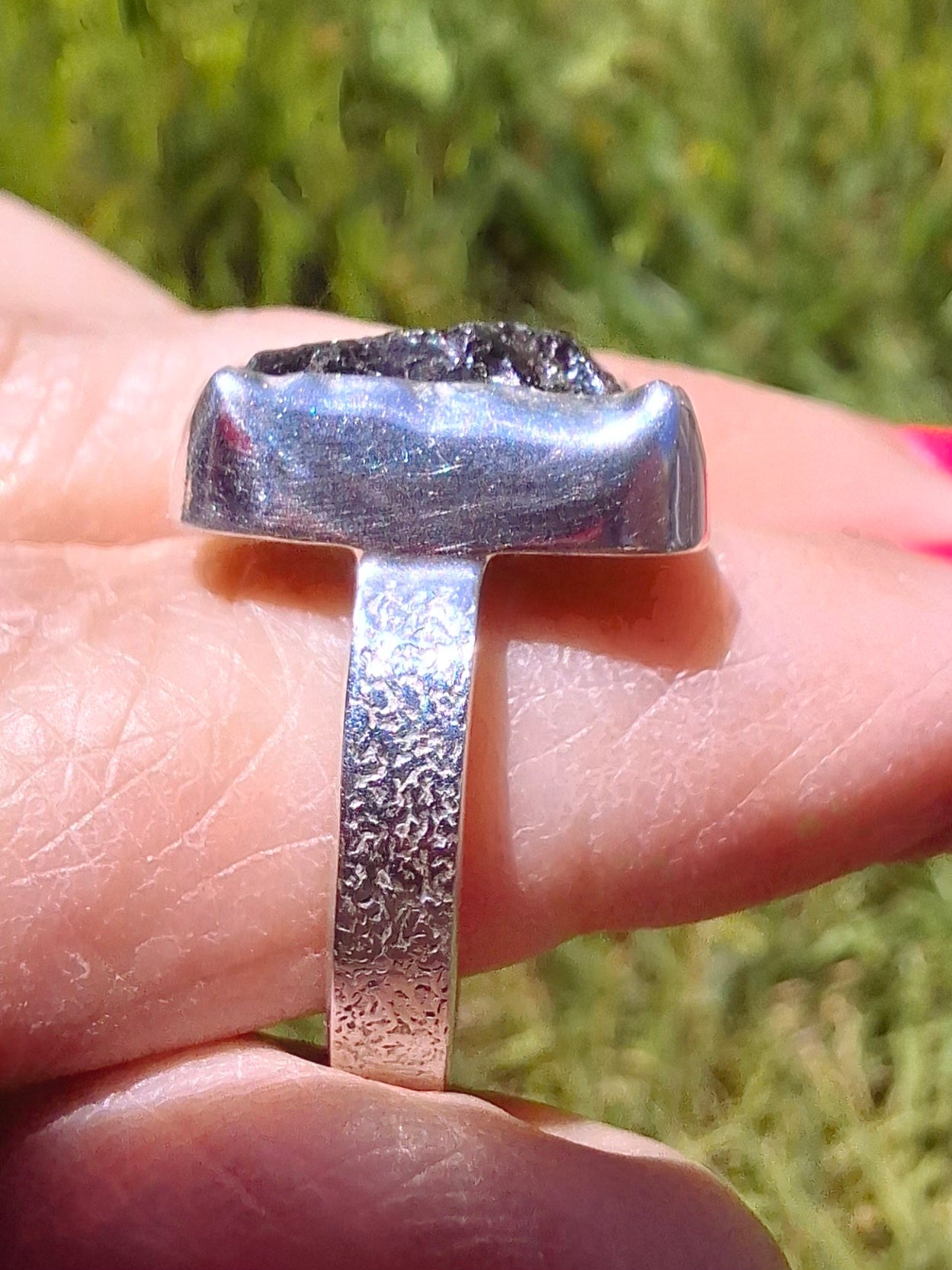 Moldavite Ring, size M/N, 925 Silver, Tektite (Ref: R308)