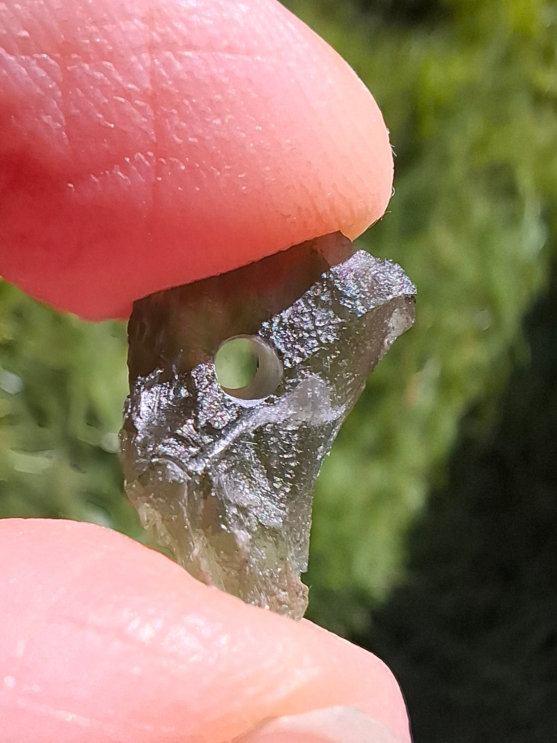 DRILLED, Moldavite Piece, 0.75g, Tektite (Ref: D23)