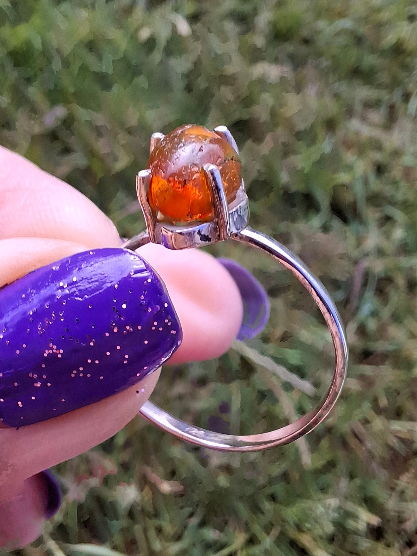 Baltic Amber Ring, size large W, 925 Silver, Fossil (Ref: AR29)