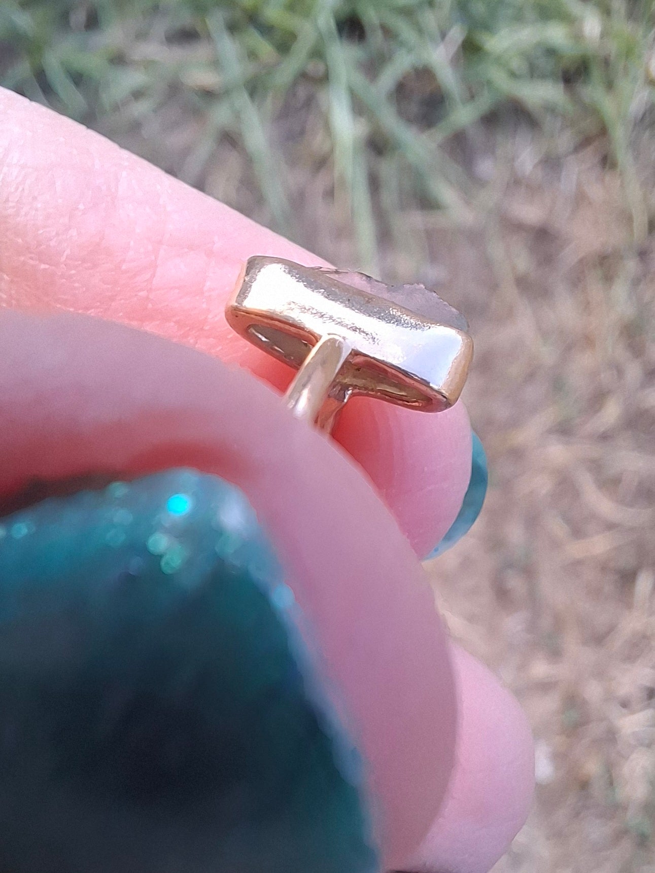 Moldavite Ring, 14K GOLD Plated, size large K / small L, Tektite (Ref: R335)