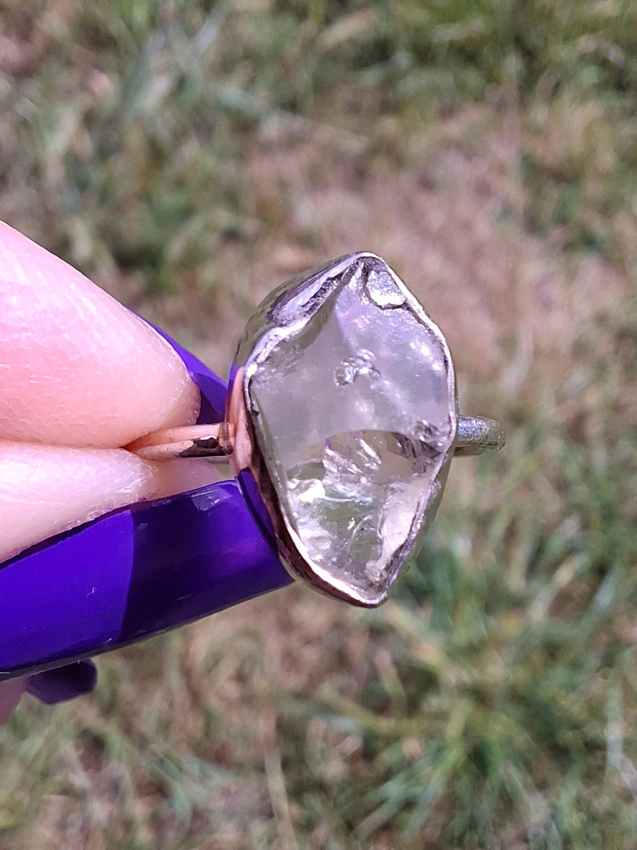Libyan Desert Glass Ring, size J, 925 Silver, Tektite (Ref: LR6)