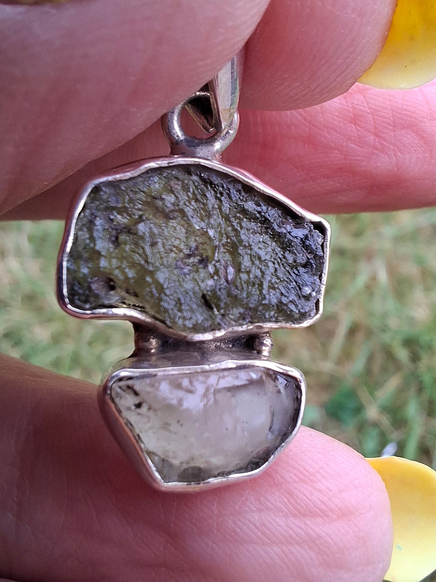 Moldavite & Libyan Desert Glass Pendant, 925 Silver, Tektite (Ref: MLP2)